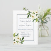 White Flowers Elegant Modern All Seasons Wedding Kaart (Staand voorkant)