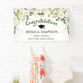 White Flowers Eucalyptus Afstuderen Klasse van 202 Spandoek (Insitu)