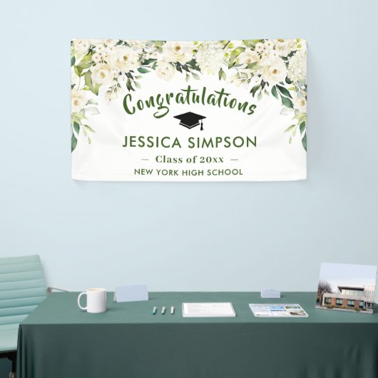 White Flowers Eucalyptus Afstuderen Klasse van 202 Spandoek (Beurs)