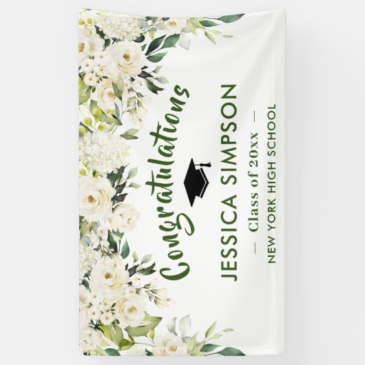 White Flowers Eucalyptus Afstuderen Klasse van 202 Spandoek (Verticaal)