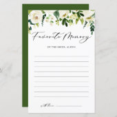 White Flowers Favorite Memory of the Bride Kaart (Voorkant / Achterkant)