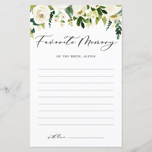 White Flowers Favorite Memory of the Bride Kaart (Voorkant)