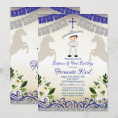 White Flowers Fiesta Baptism and 1st Birthday Kaart (Voorkant / Achterkant)