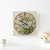 White Flowers Fine Art Roman Numeral Vierkante Klok (Huis)