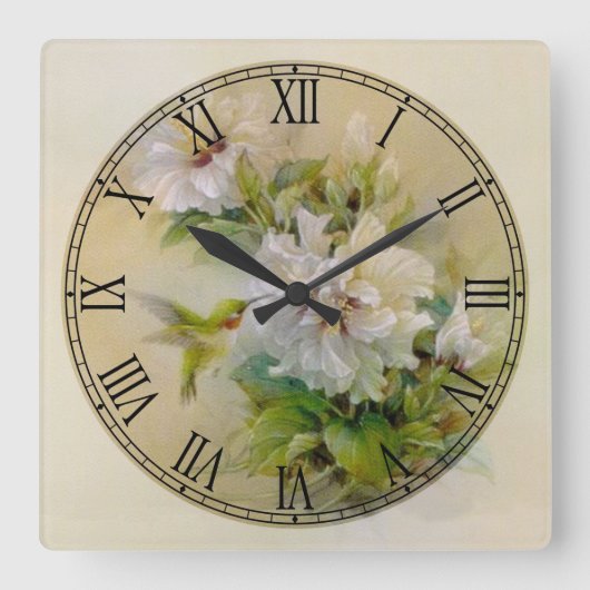 White Flowers Fine Art Roman Numeral Vierkante Klok (Voorkant)