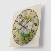 White Flowers Fine Art Roman Numeral Vierkante Klok (Hoek)