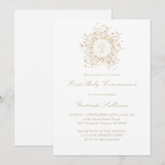 white flowers frame First Holy Communion Kaart (Voorkant / Achterkant)