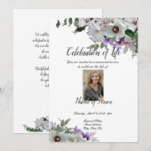 White Flowers Funeral Announitation Invitation Kaart (Voorkant / Achterkant)