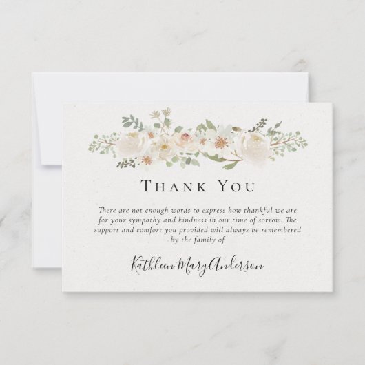 White Flowers Funeral Sympathy Floral Bedankkaart (Voorkant)