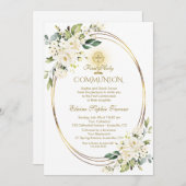 White Flowers Gold Chalice First Heilige Communie Kaart (Voorkant / Achterkant)