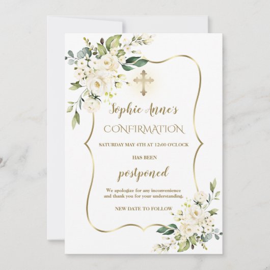 White Flowers Gold Confirmation Postponed Update Kaart (Voorkant)