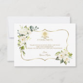 White Flowers Gold Cross Chalice Heilige Communie Bedankkaart (Voorkant)