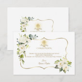 White Flowers Gold Cross Chalice Heilige Communie Bedankkaart (Voorkant / Achterkant)