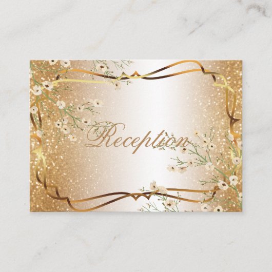 White Flowers & Gold Glitter Informatiekaartje (Voorkant)