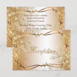 White Flowers & Gold Glitter - Ontvangst Kaart