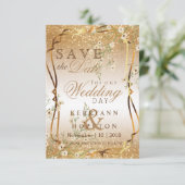 White Flowers & Gold Glitter Save The Date (Staand voorkant)