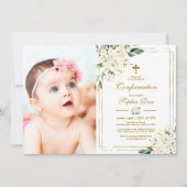 White Flowers & Gold Lijst Fotomeisje Bevestiging Kaart (Voorkant)