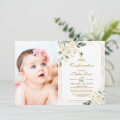 White Flowers & Gold Lijst Fotomeisje Bevestiging Kaart (Staand voorkant)