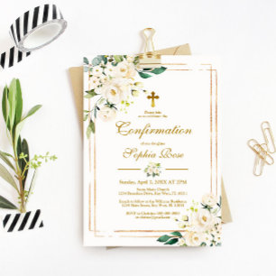 White Flowers & Gold Lijst Girl-bevestiging Kaart