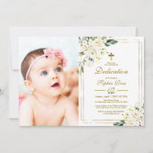 White Flowers & Gold Lijst Photo Girl Dedication Kaart (Voorkant)