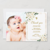 White Flowers & Gold Photo Baptisme - Hartelijk da Kaart (Voorkant)