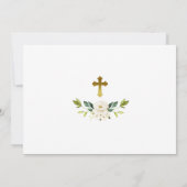 White Flowers & Gold Photo First Heilige Communie Kaart (Achterkant)
