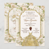 White Flowers Gold Quinceanera Mexican Birthday Kaart (Voorkant / Achterkant)
