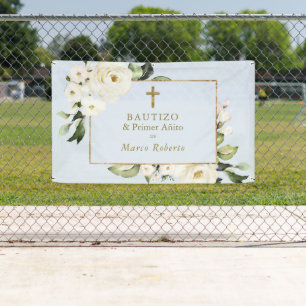 White Flowers Gold Spanish Bautizo Welcome Sign Spandoek