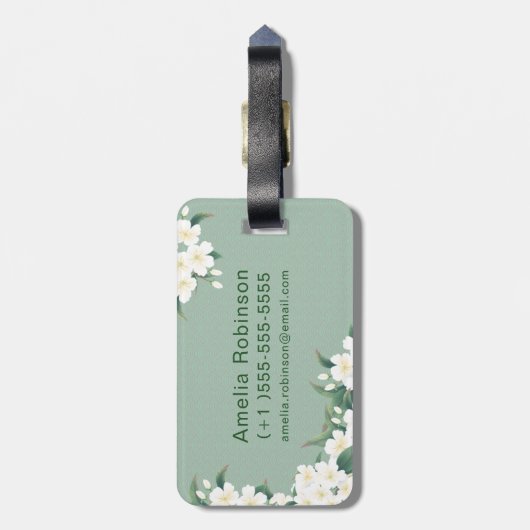 White Flowers Green Cloud Pattern Inspirating Quot Bagagelabel (Achterkant verticaal)