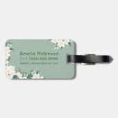 White Flowers Green Cloud Pattern Inspirating Quot Bagagelabel (Achterkant horizontaal)