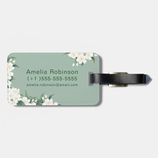 White Flowers Green Cloud Pattern Inspirating Quot Bagagelabel (Achterkant horizontaal)