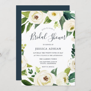 White Flowers Green Wreate Vrijgezellenfeest Invit Kaart