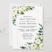 White Flowers Greenery Modern met Lijst Wedding Kaart (Voorkant)