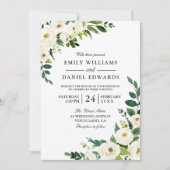 White Flowers Greenery Modern Wedding Invitation Kaart (Voorkant)
