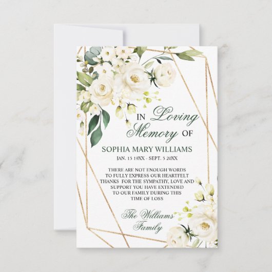 White Flowers & Greenery Sympathie Memory Bedankkaart (Voorkant)