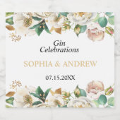 White Flowers & Greenery Wedding Wood Likeurfles Etiket (Enkel label)