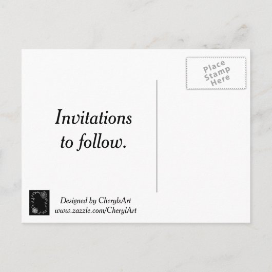 White Flowers Hearts Black Save the date Briefkaar Aankondigingskaart (Achterkant)