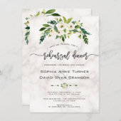 White Flowers Marble Handwriting Rehearsal Dinner Kaart (Voorkant / Achterkant)