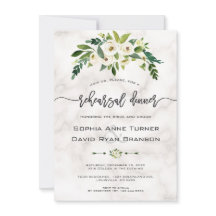 White Flowers Marble Handwriting Rehearsal Dinner