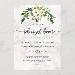 White Flowers Marble Handwriting Rehearsal Dinner Kaart