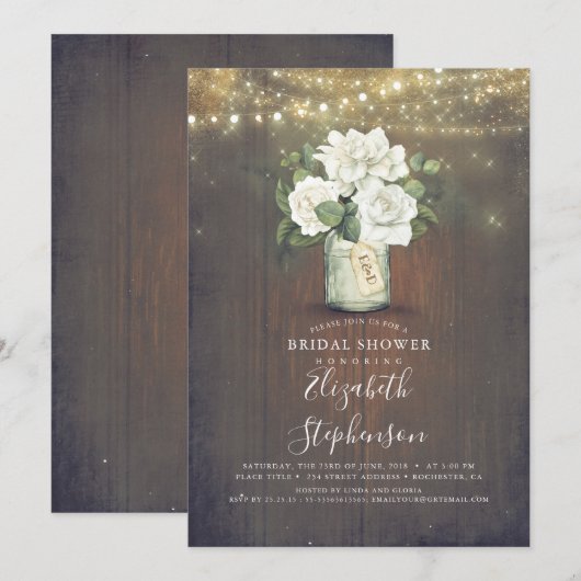 White Flowers Mason Jar Rustiek Vrijgezellenfeest Kaart (Voorkant / Achterkant)