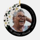 White Flowers Memorial  Black Custom Photo Keramisch Ornament (Achterkant)