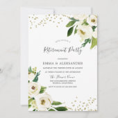 White Flowers Modern Gold Retirement Party Invite Kaart (Voorkant)
