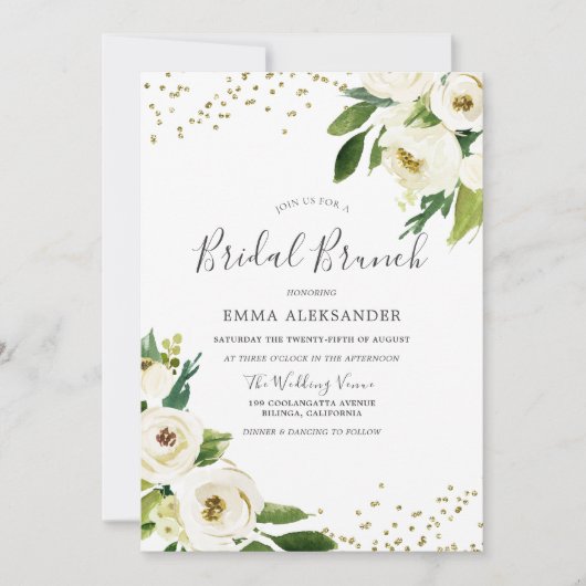 White Flowers Modern Vrijgezellenfeest Brunch Invi Kaart (Voorkant)