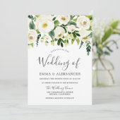 White Flowers Modern Wedding Invitation Kaart (Staand voorkant)