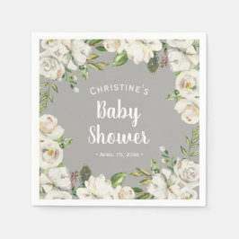 White Flowers Neutral Grey Baby shower Sprinkle Servet