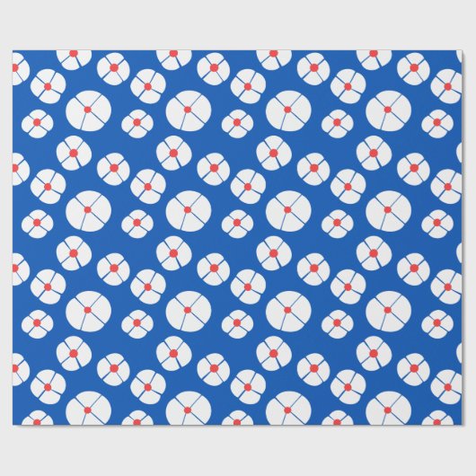 White Flowers on Blue Cadeaupapier (Vlak)