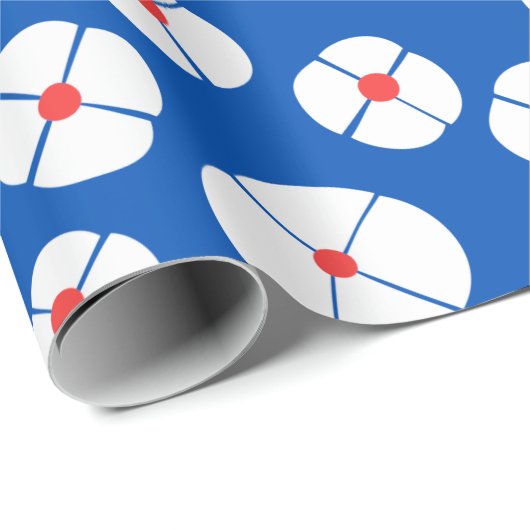 White Flowers on Blue Cadeaupapier (Rol Hoek)