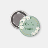 White Flowers on Green Bridesmaid Wedding Favor Magneet (Voorkant / Achterkant)
