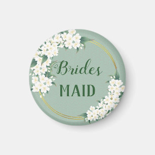White Flowers on Green Bridesmaid Wedding Favor Magneet